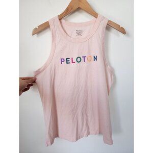 Peloton go-to pink rainbow text show up & shine racerback tank top M
